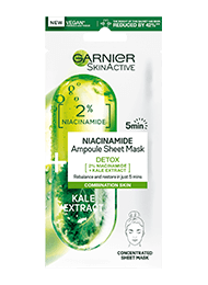 Voorkant verpakking niacinamide gezichtsmasker